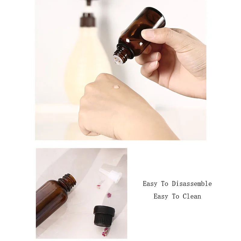 12Pcs Empty 5/10/15/20/30ml Amber Glass Essential Oils Drops Bottles with Orifice Reducer Tips DIY Supplies Tool Perfume Vials