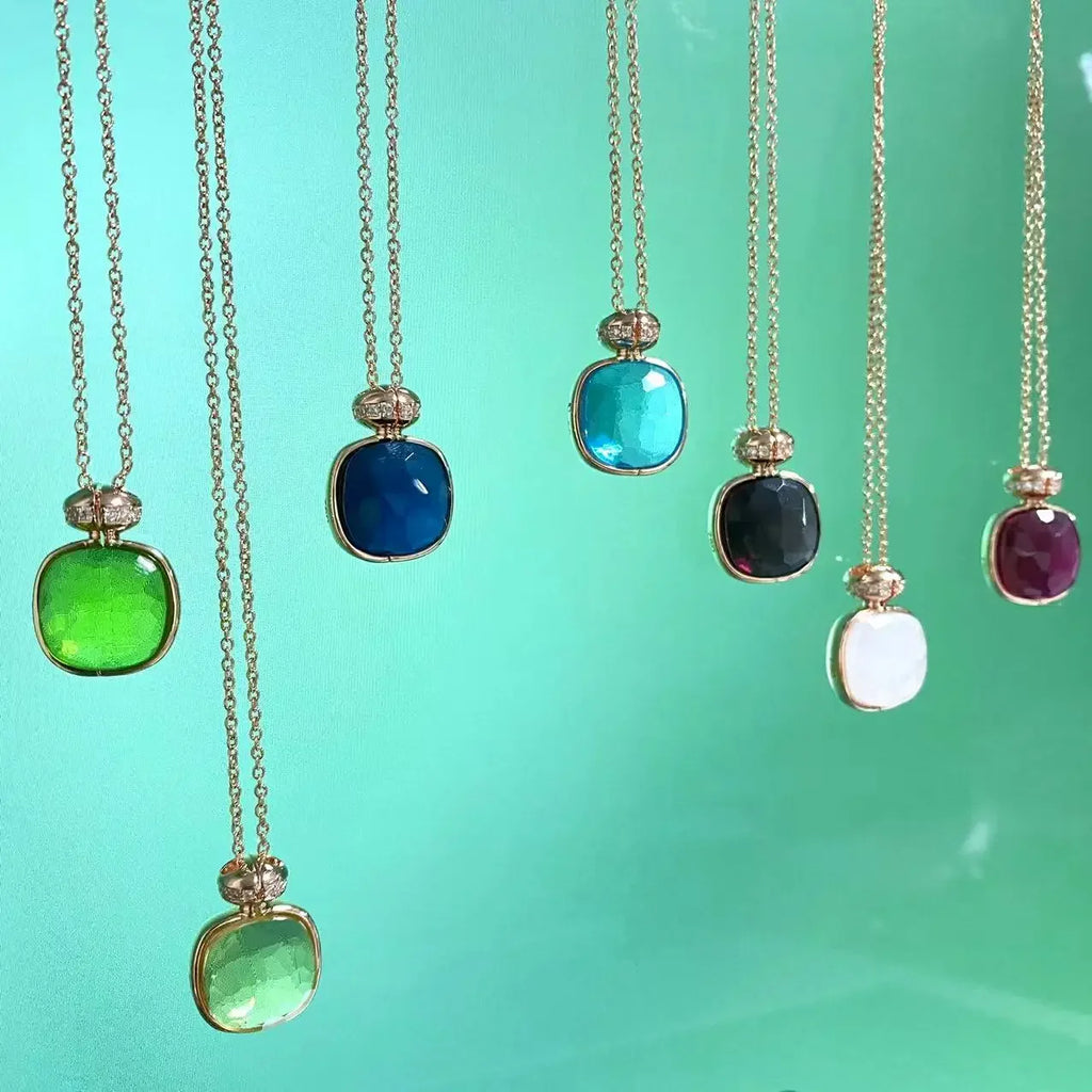 Elegant Light Blue Topaz Perfume Bottle Pendant Necklace for Women Classic  Design Candy Color Fashion Jewelry Gift Idea