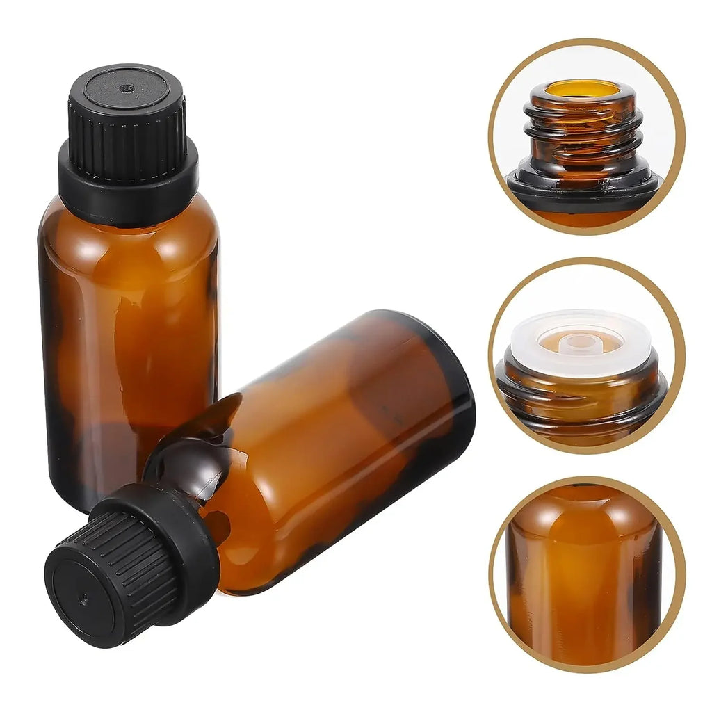 12Pcs Empty 5/10/15/20/30ml Amber Glass Essential Oils Drops Bottles with Orifice Reducer Tips DIY Supplies Tool Perfume Vials