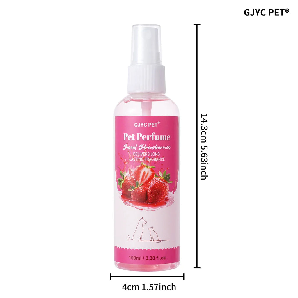 Pet Perfume Spray 100ml Sweet Strawberry Scent Long-Lasting Fragrance Alcohol-Free Odor Eliminator Non-Irritating Pet Body Odor