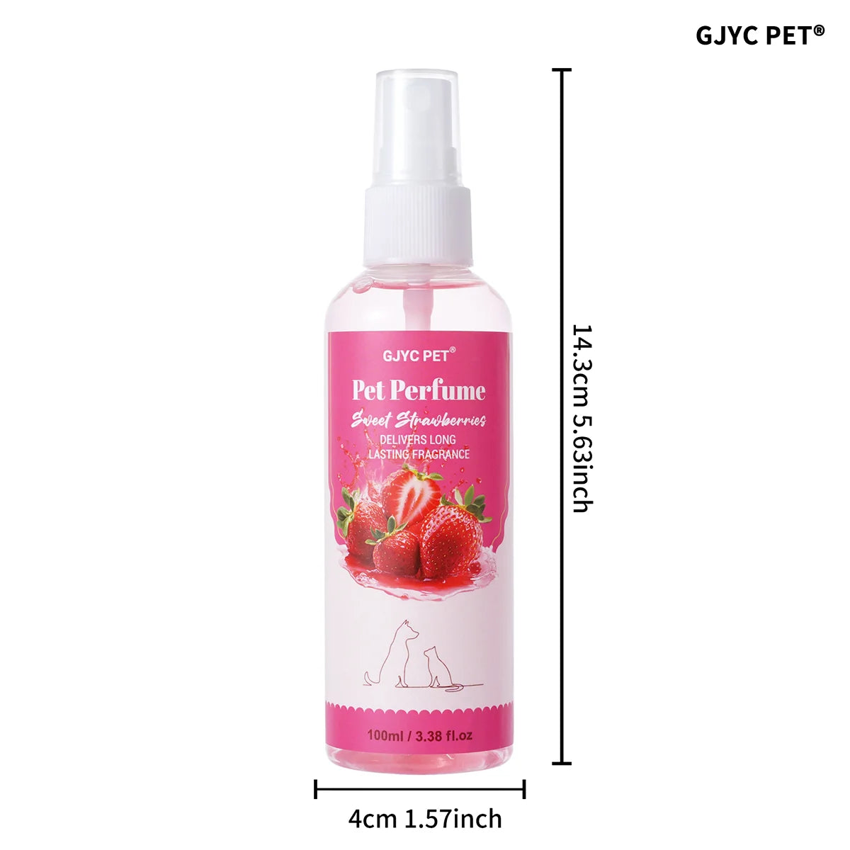 Pet Perfume Spray 100ml Sweet Strawberry Scent Long-Lasting Fragrance Alcohol-Free Odor Eliminator Non-Irritating Pet Body Odor