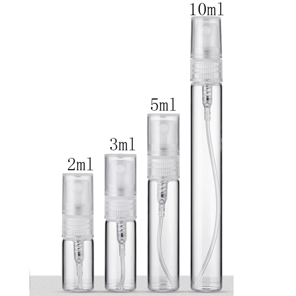 100pcs 2ml 3ml 5ml 10ml Mini Perfume Bottle Mist Spray Bottle Empty Clear Atomizer Glass Vials Portable Perfume Sample Bottle