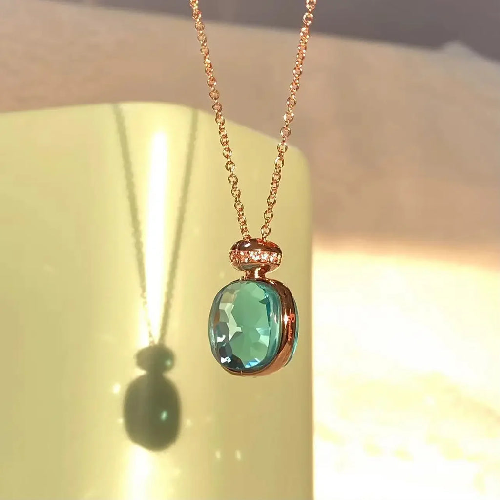 Elegant Light Blue Topaz Perfume Bottle Pendant Necklace for Women Classic  Design Candy Color Fashion Jewelry Gift Idea