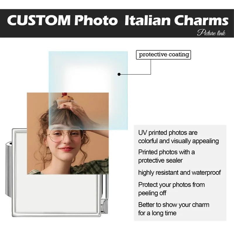 1PCS Photo Pictures Personalized Customized Italian Charms Link Fit 9mm Stainless Steel Bracelets Family Pets Image Custom Gifts