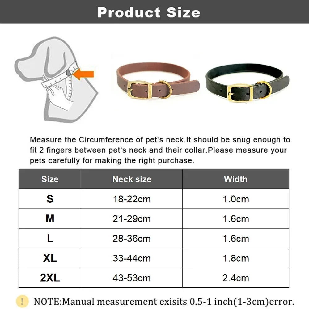 Leather Dog Collar Heavy Duty Hardware Dog Collars Full Grain Ultra Soft and Comfort Genuine Cowhide Collar for Puppy Large Pets