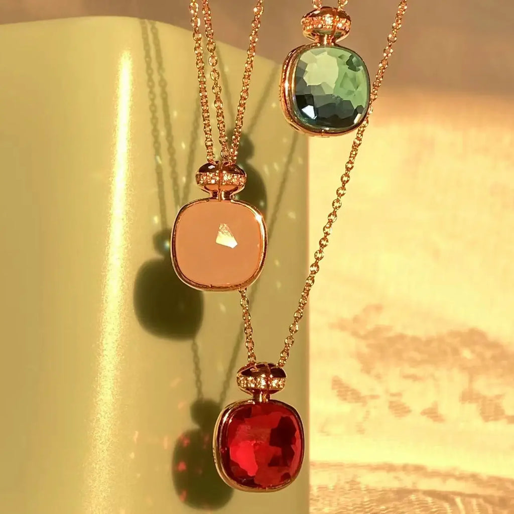 Elegant Light Blue Topaz Perfume Bottle Pendant Necklace for Women Classic  Design Candy Color Fashion Jewelry Gift Idea