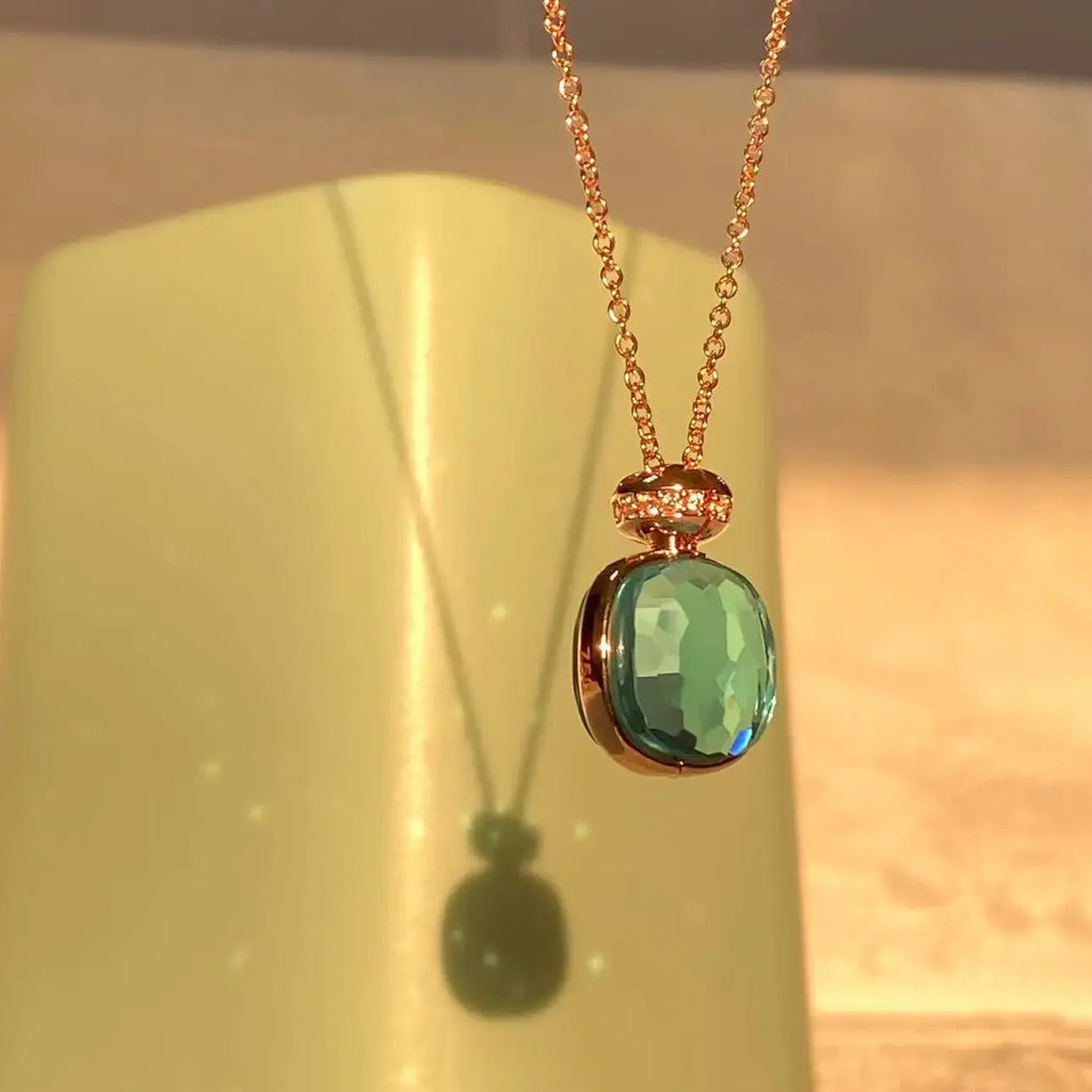 Elegant Light Blue Topaz Perfume Bottle Pendant Necklace for Women Classic  Design Candy Color Fashion Jewelry Gift Idea