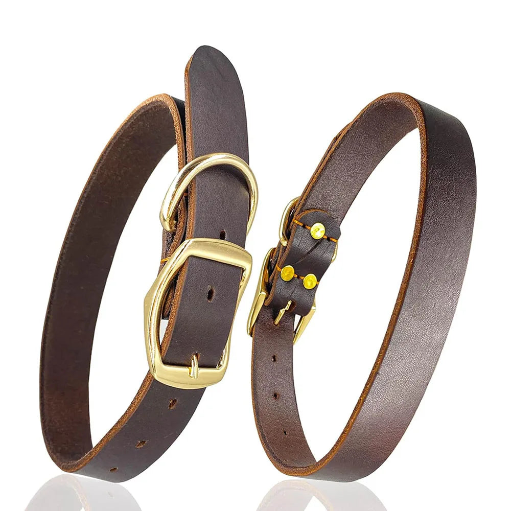 Leather Dog Collar Heavy Duty Hardware Dog Collars Full Grain Ultra Soft and Comfort Genuine Cowhide Collar for Puppy Large Pets