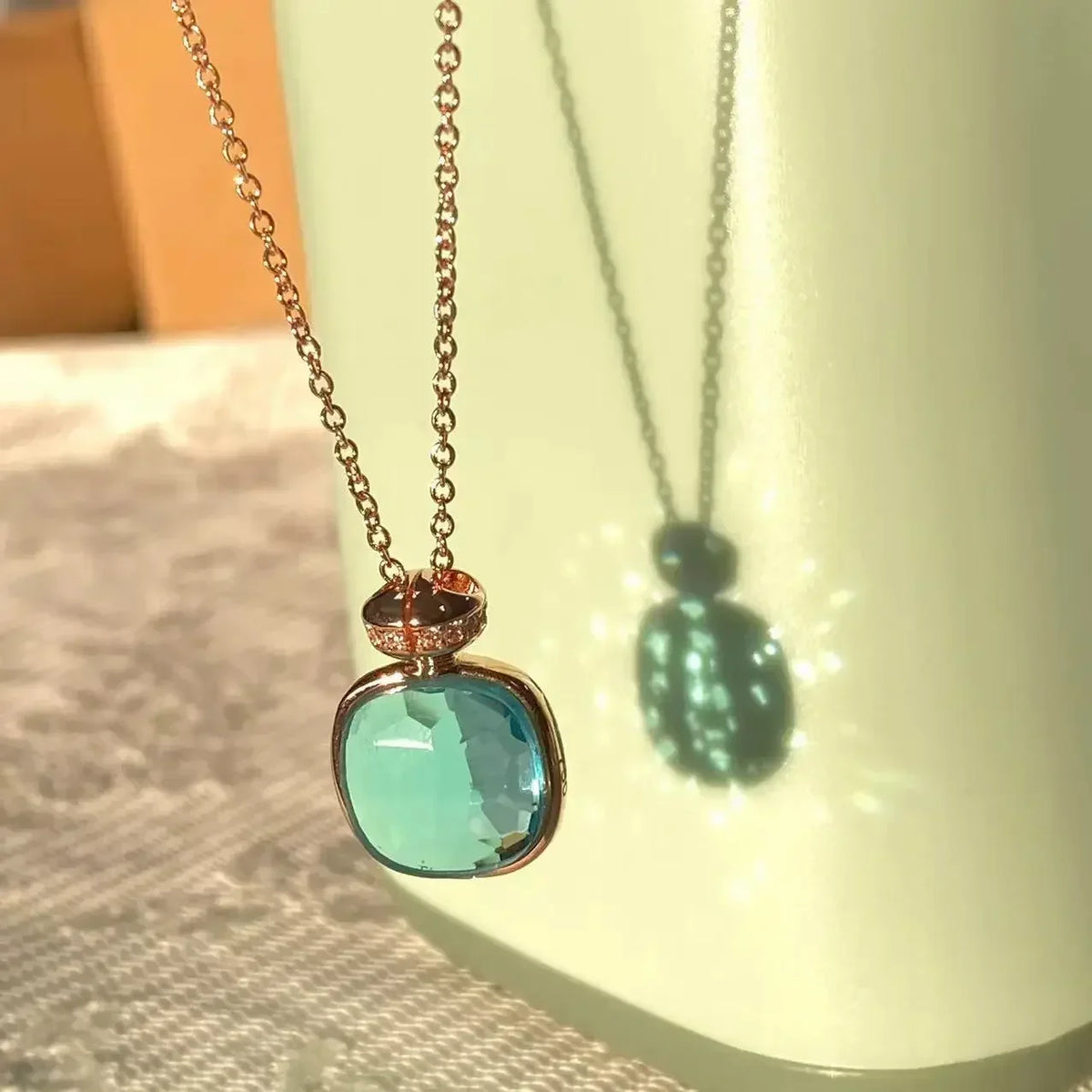 Elegant Light Blue Topaz Perfume Bottle Pendant Necklace for Women Classic  Design Candy Color Fashion Jewelry Gift Idea