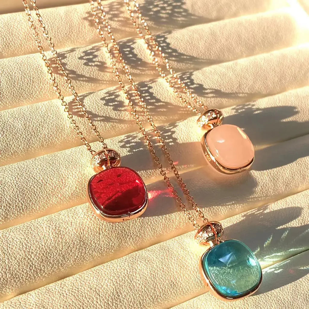 Elegant Light Blue Topaz Perfume Bottle Pendant Necklace for Women Classic  Design Candy Color Fashion Jewelry Gift Idea