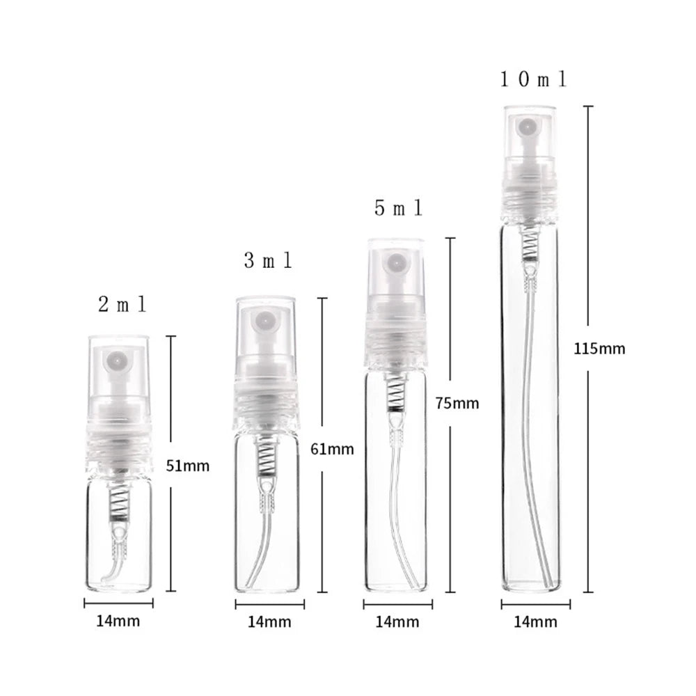100pcs 2ml 3ml 5ml 10ml Mini Perfume Bottle Mist Spray Bottle Empty Clear Atomizer Glass Vials Portable Perfume Sample Bottle