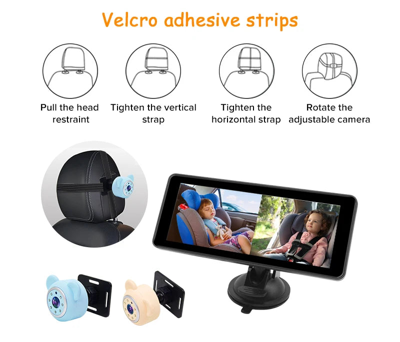 2 Car Camera Baby Monitor 6.86'' IPS Screen Dual Camera Bebe Car Mirror Video Monitor For Infants Kids Pets In Safe Driving