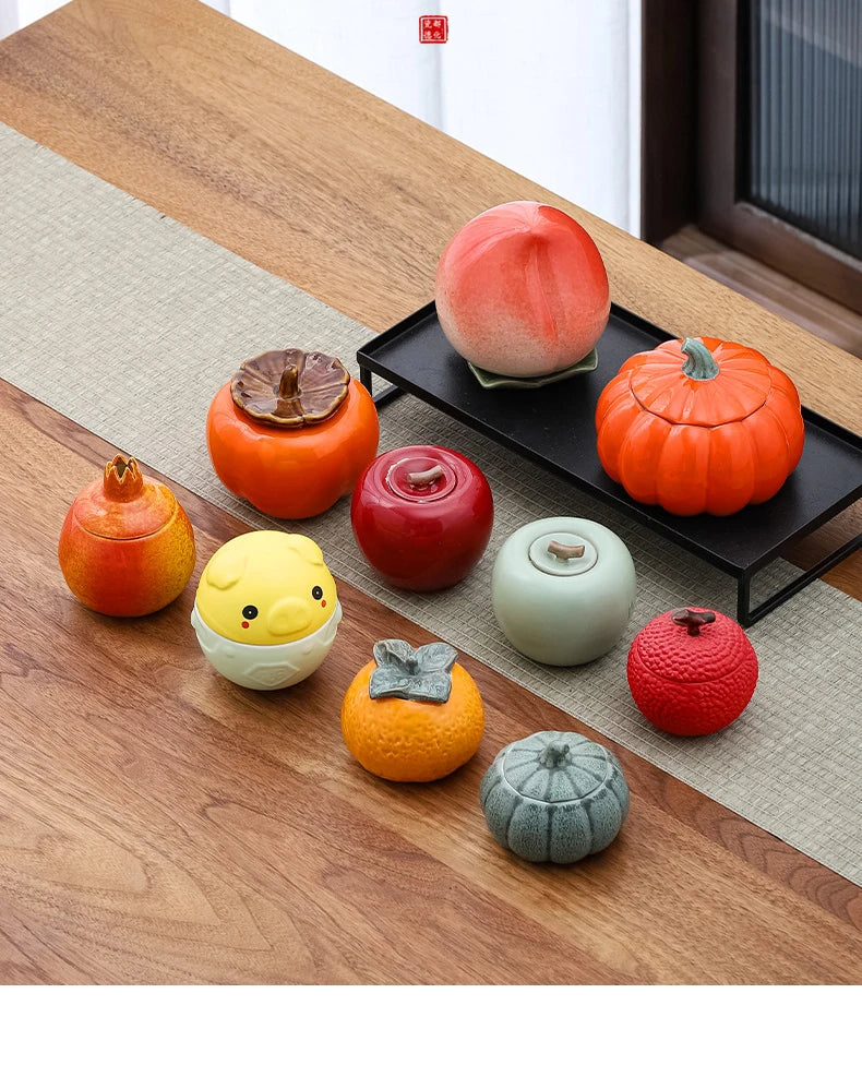 Creative Pumpkin Fruit Shape Ceramic Storage Jar Cosmetics Perfume Sealed Jar Kitchen Food Seasoning Tank Storage Box Home Decor