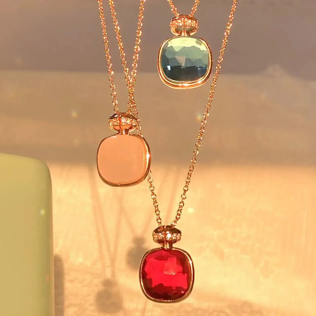 Elegant Light Blue Topaz Perfume Bottle Pendant Necklace for Women Classic  Design Candy Color Fashion Jewelry Gift Idea