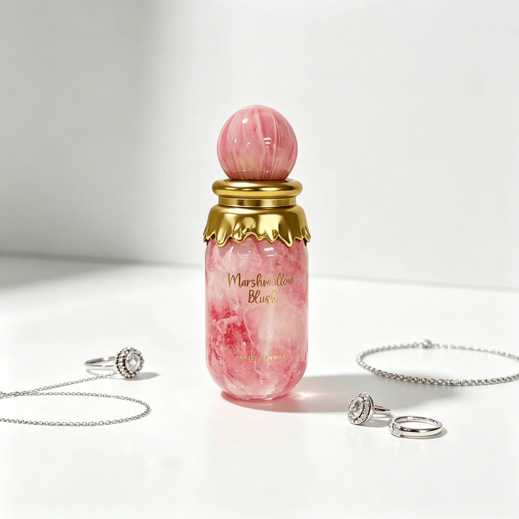 Paris Corner Marshmallow Blush Eau de Parfum 100ML Long Lasting Strawberry Raspberry Fruity Marshmallow Vanilla Gourmand Fragrance Unisex Perfume Pink Marble Bottle With Dripping Gold Cap Sweet Cozy Scent Birthday Holiday Gif