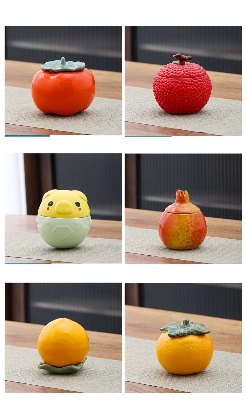 Creative Pumpkin Fruit Shape Ceramic Storage Jar Cosmetics Perfume Sealed Jar Kitchen Food Seasoning Tank Storage Box Home Decor