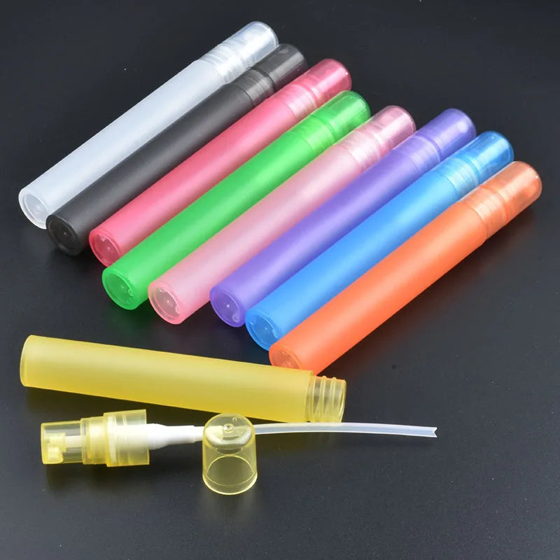 20/100pcs 5/10ml Colorful Portable Atomiser Spray Bottles Perfume Pen Vials Makeup Cosmetic Plastic PP Travel Sample Containers