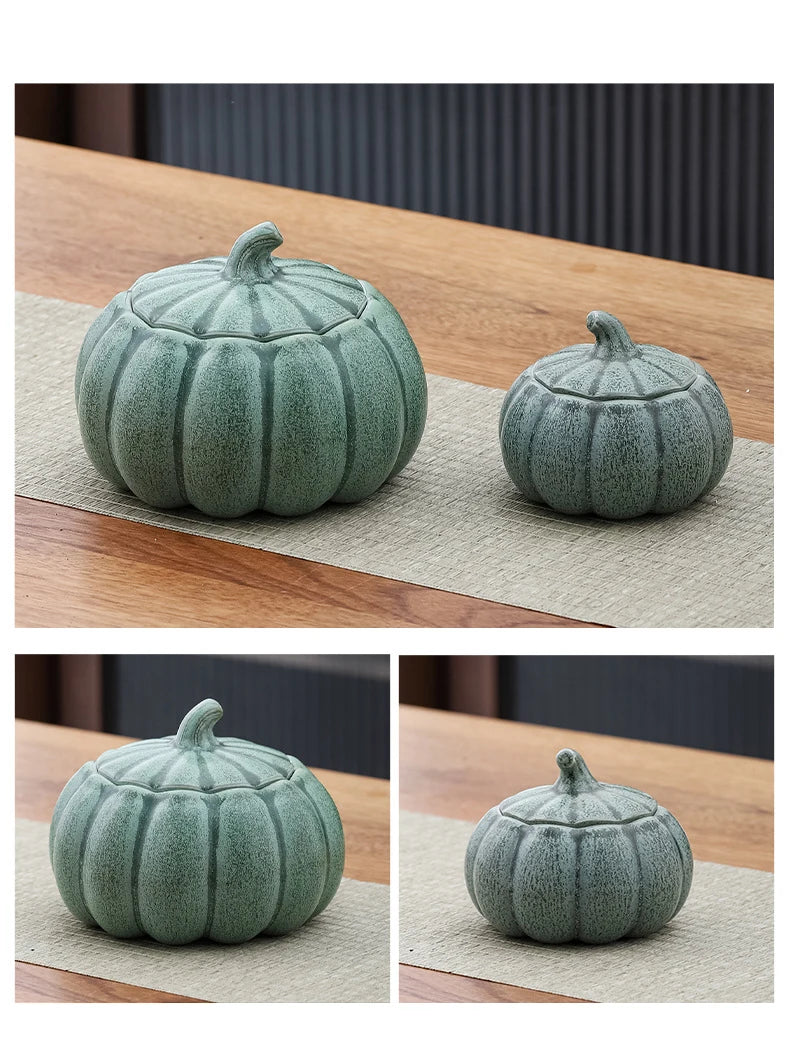Creative Pumpkin Fruit Shape Ceramic Storage Jar Cosmetics Perfume Sealed Jar Kitchen Food Seasoning Tank Storage Box Home Decor