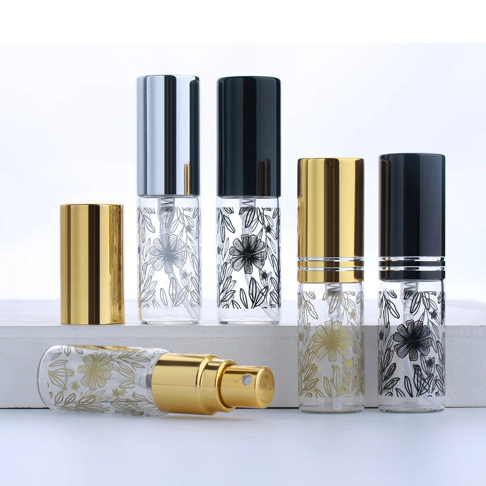 30/50/100 Pieces 5ml Flower Printing Perfume Bottle Spray Bottle Perfume Refillable Glass Bottle Sample Vials