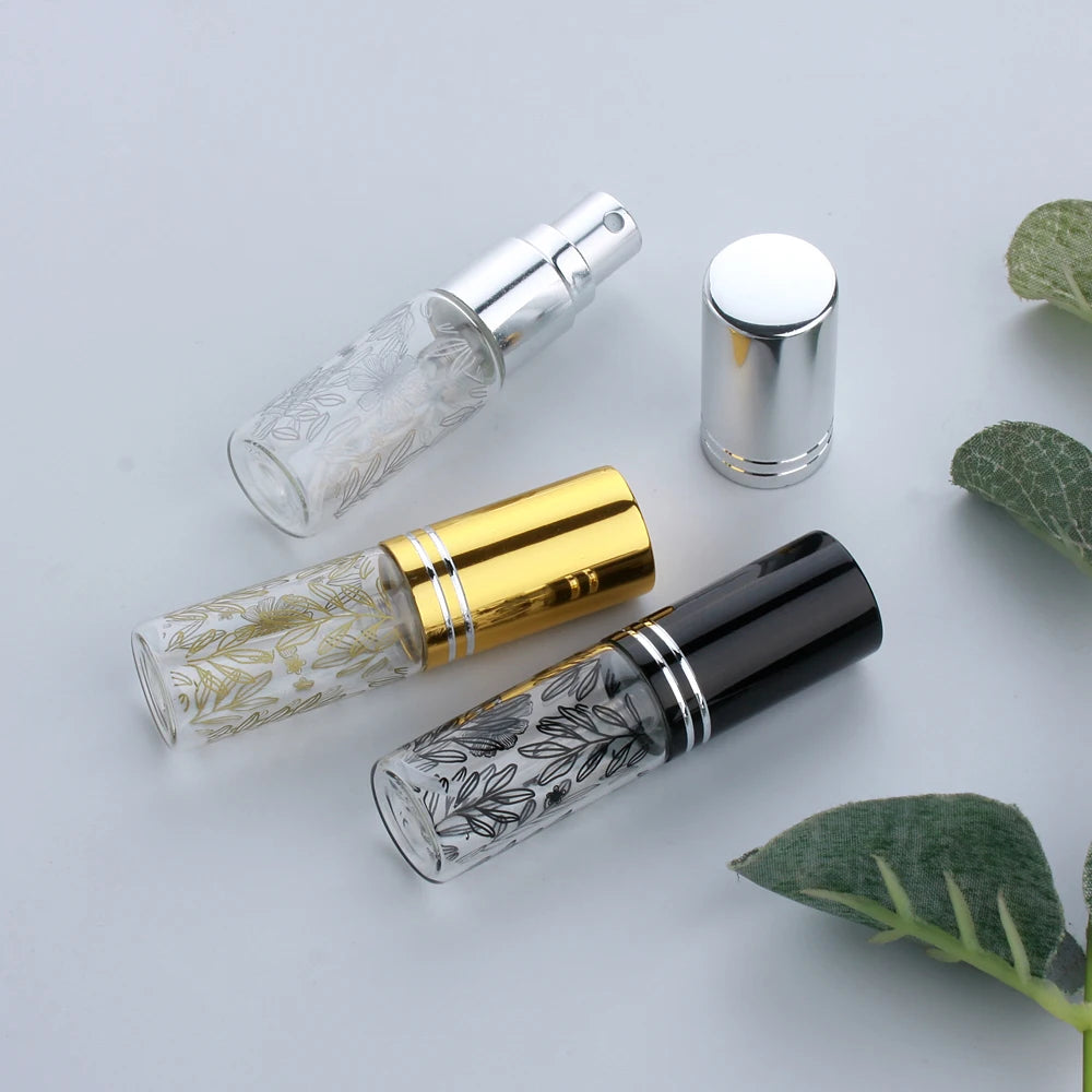 30/50/100 Pieces 5ml Flower Printing Perfume Bottle Spray Bottle Perfume Refillable Glass Bottle Sample Vials