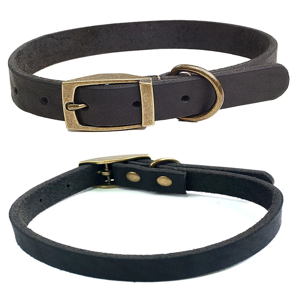 Leather Dog Collar Heavy Duty Hardware Dog Collars Full Grain Ultra Soft and Comfort Genuine Cowhide Collar for Puppy Large Pets