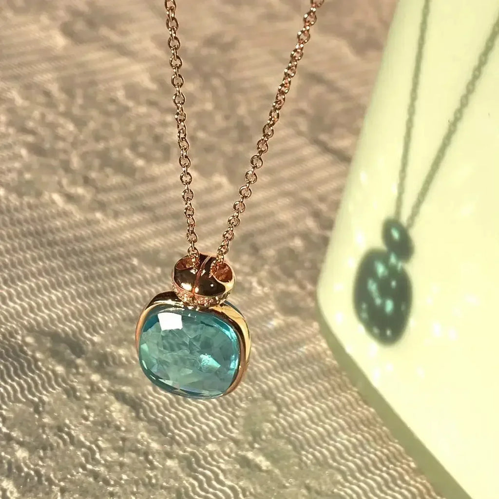 Elegant Light Blue Topaz Perfume Bottle Pendant Necklace for Women Classic  Design Candy Color Fashion Jewelry Gift Idea