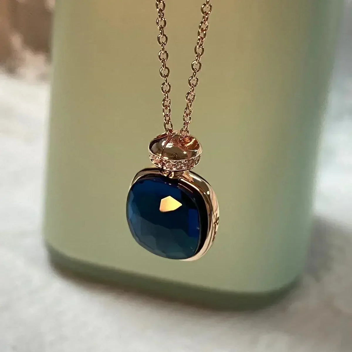 Elegant Light Blue Topaz Perfume Bottle Pendant Necklace for Women Classic  Design Candy Color Fashion Jewelry Gift Idea