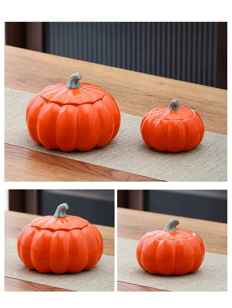 Creative Pumpkin Fruit Shape Ceramic Storage Jar Cosmetics Perfume Sealed Jar Kitchen Food Seasoning Tank Storage Box Home Decor