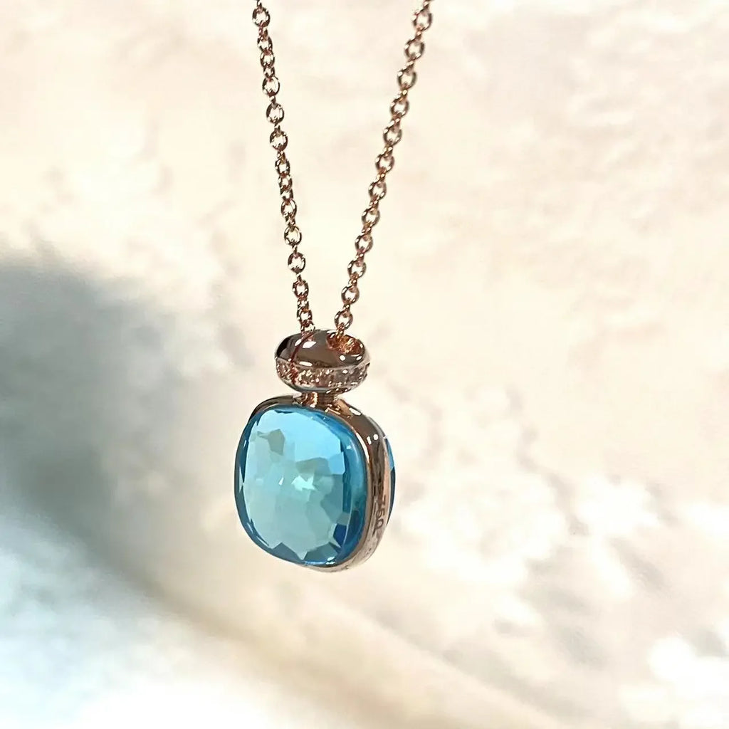Elegant Light Blue Topaz Perfume Bottle Pendant Necklace for Women Classic  Design Candy Color Fashion Jewelry Gift Idea