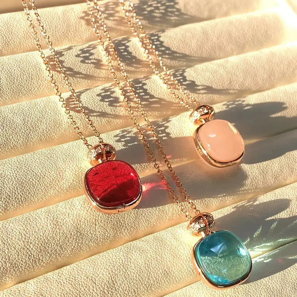 Elegant Light Blue Topaz Perfume Bottle Pendant Necklace for Women Classic  Design Candy Color Fashion Jewelry Gift Idea