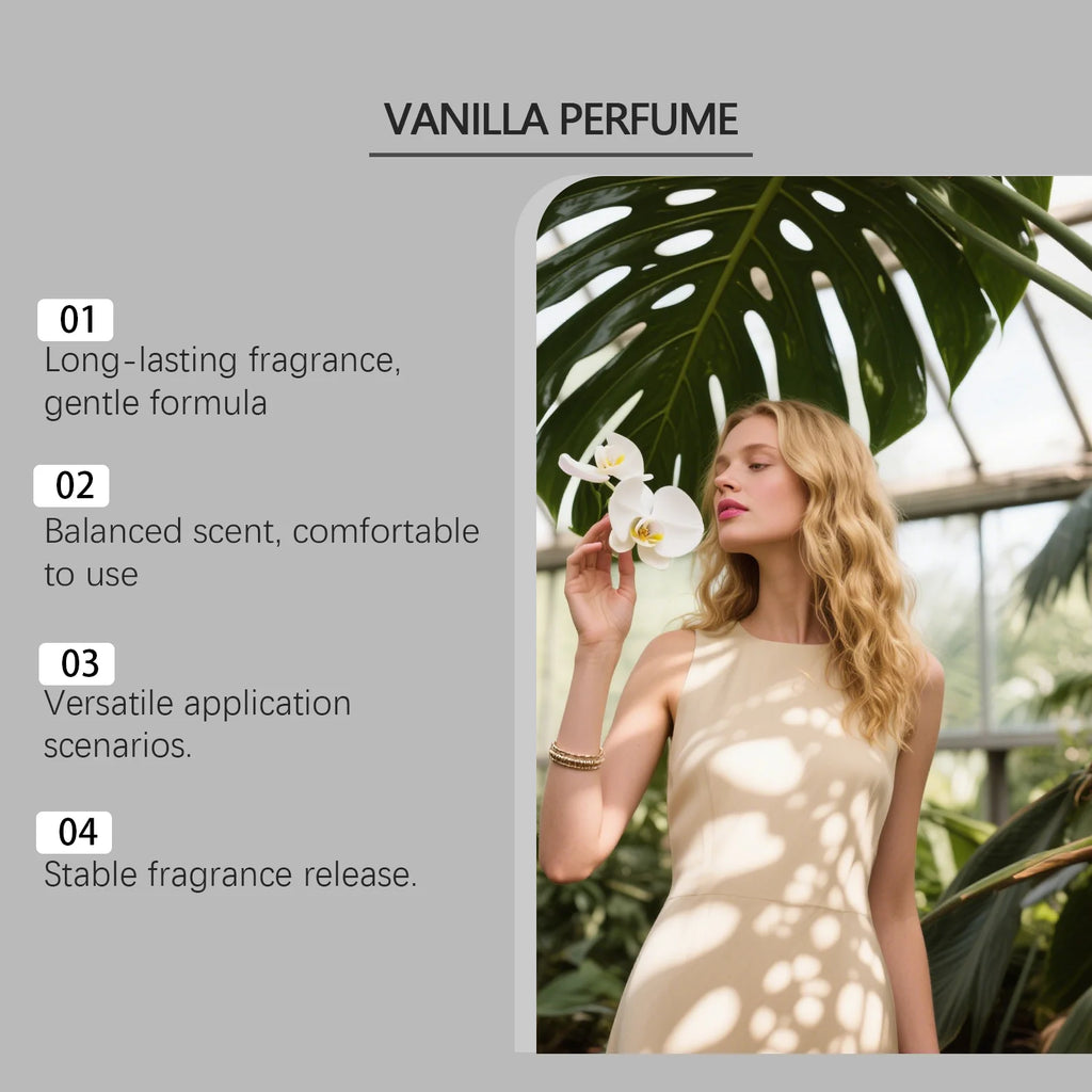 Roxelis soft vanilla light fragrance, long-lasting fragrance naturally lingers, emitting a gentle and skin friendly aroma