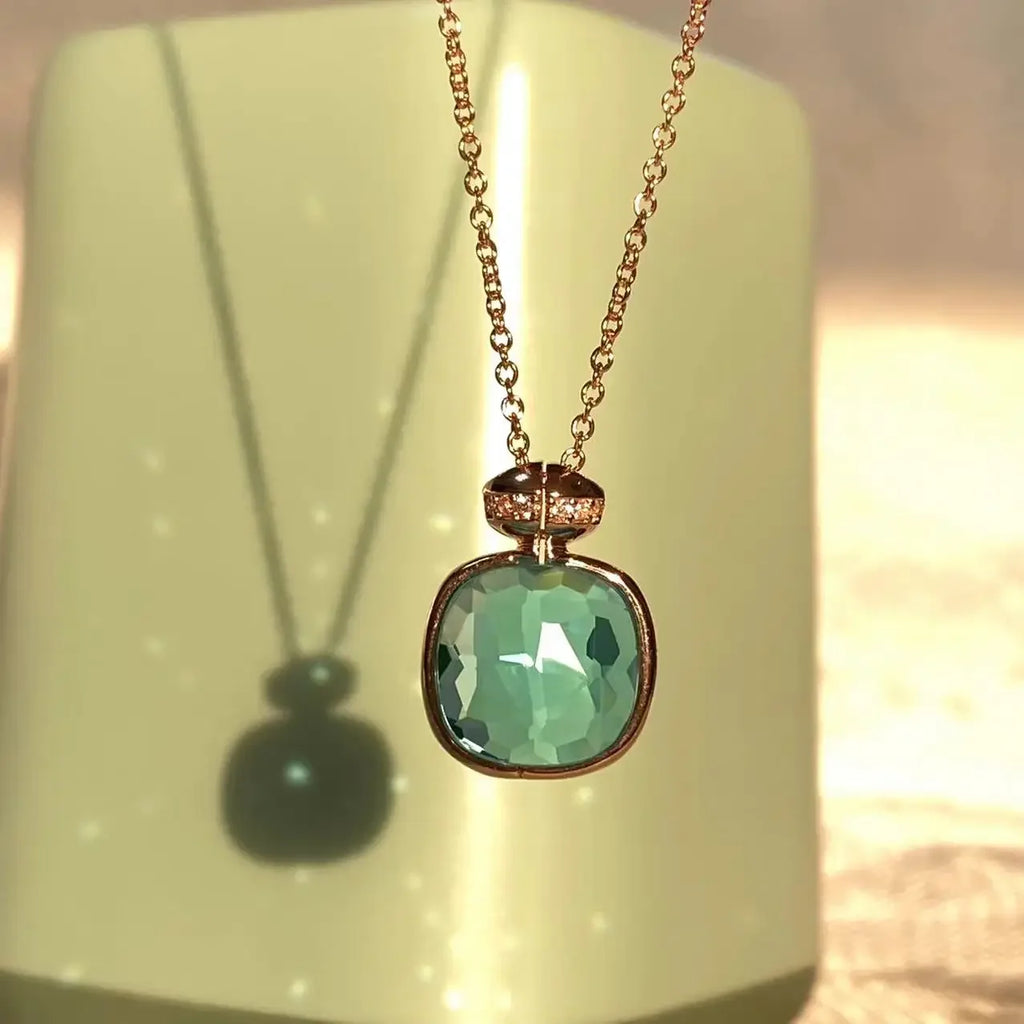 Elegant Light Blue Topaz Perfume Bottle Pendant Necklace for Women Classic  Design Candy Color Fashion Jewelry Gift Idea