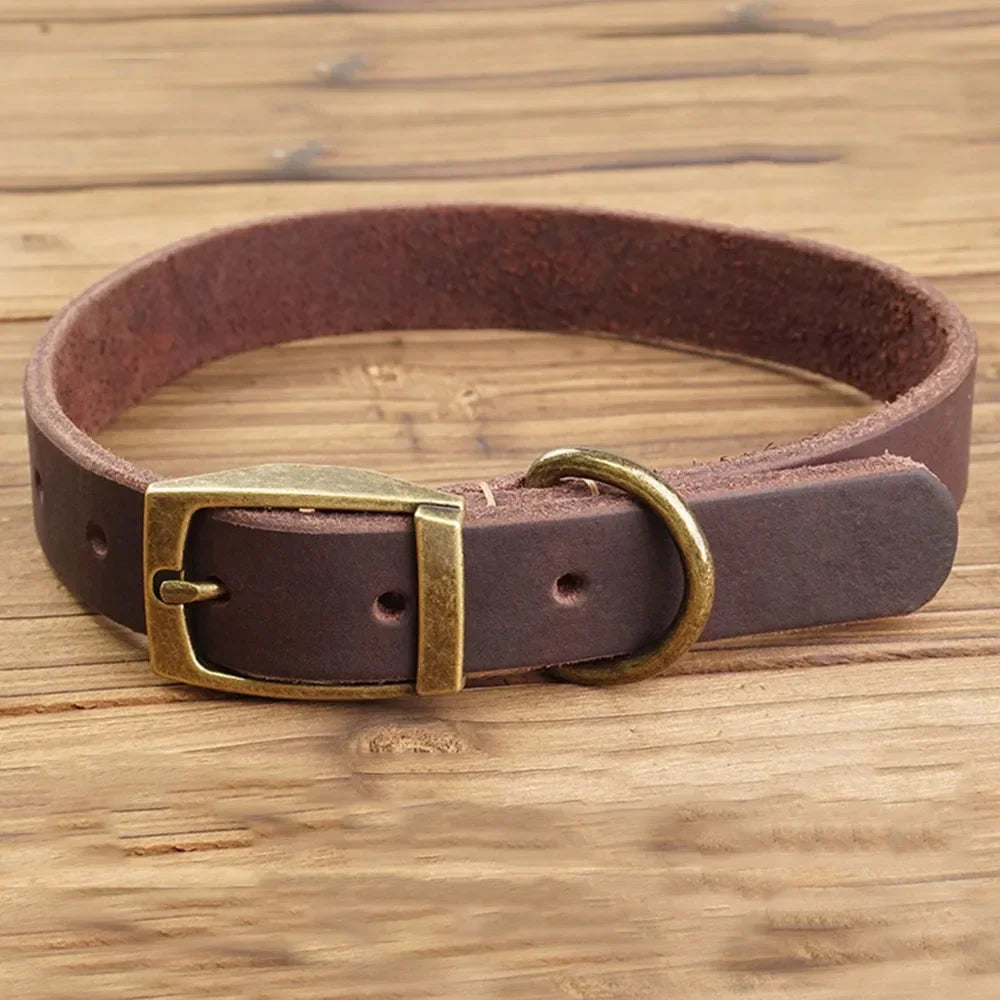 Leather Dog Collar Heavy Duty Hardware Dog Collars Full Grain Ultra Soft and Comfort Genuine Cowhide Collar for Puppy Large Pets