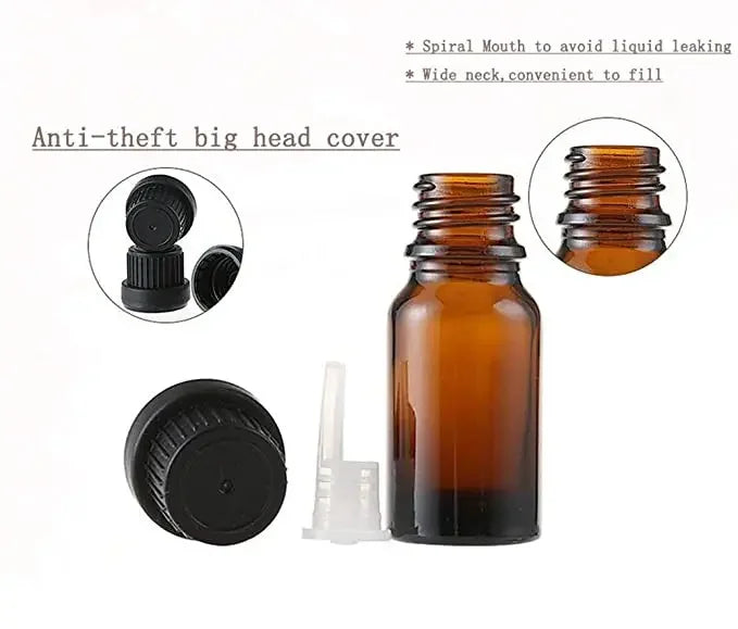 12Pcs Empty 5/10/15/20/30ml Amber Glass Essential Oils Drops Bottles with Orifice Reducer Tips DIY Supplies Tool Perfume Vials