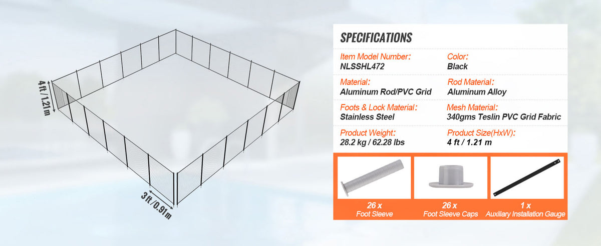 SucceBuy Pool Fence Fences for Inground Pools Removable Child Safety Pool Fencing Teslin PVC Fence Mesh Protects Kids and Pets