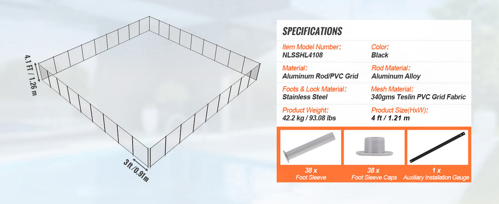SucceBuy Pool Fence Fences for Inground Pools Removable Child Safety Pool Fencing Teslin PVC Fence Mesh Protects Kids and Pets