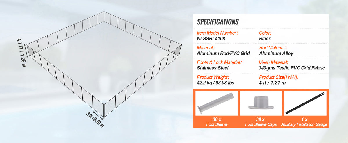 SucceBuy Pool Fence Fences for Inground Pools Removable Child Safety Pool Fencing Teslin PVC Fence Mesh Protects Kids and Pets