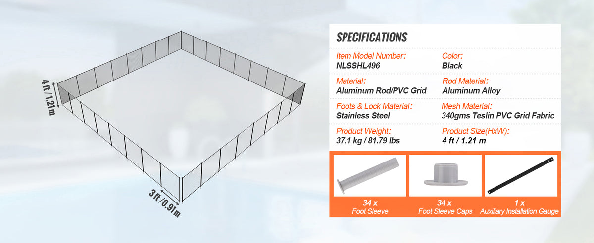 SucceBuy Pool Fence Fences for Inground Pools Removable Child Safety Pool Fencing Teslin PVC Fence Mesh Protects Kids and Pets