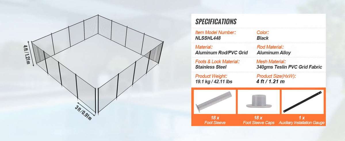 SucceBuy Pool Fence Fences for Inground Pools Removable Child Safety Pool Fencing Teslin PVC Fence Mesh Protects Kids and Pets